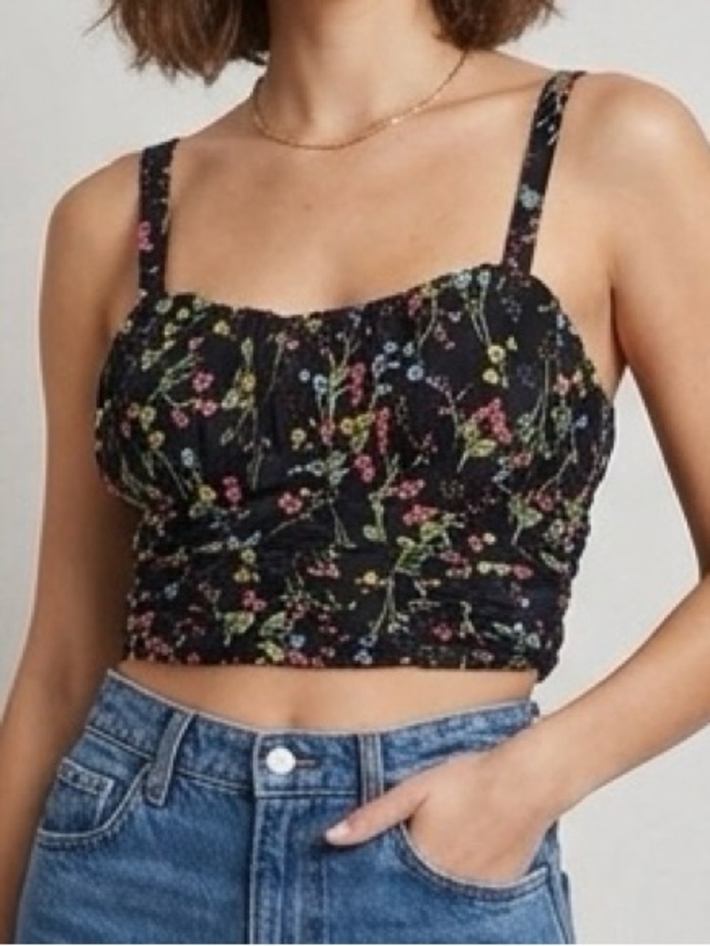 Miami Black Ruched Sleeveless Crop Camisole